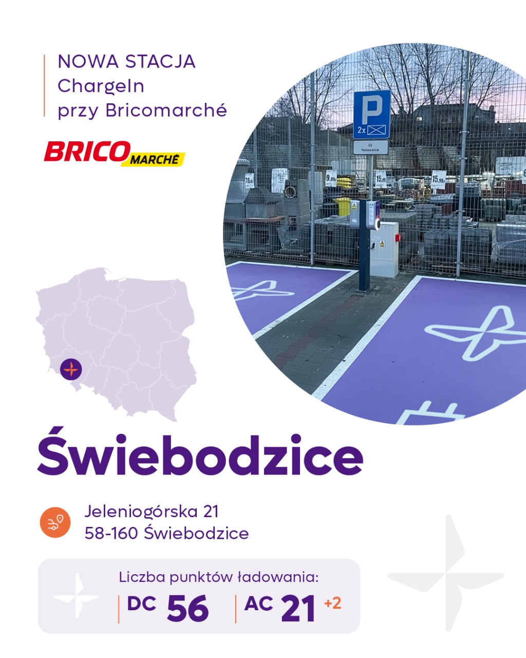 Stacja ładowania ChargeIn w Świebodzicach.